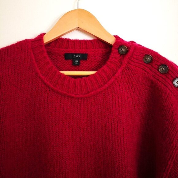 J. Crew Wool Alpaca Blend Button Shoulder Sweater Raspberry Red Size XS - Picture 4 of 6